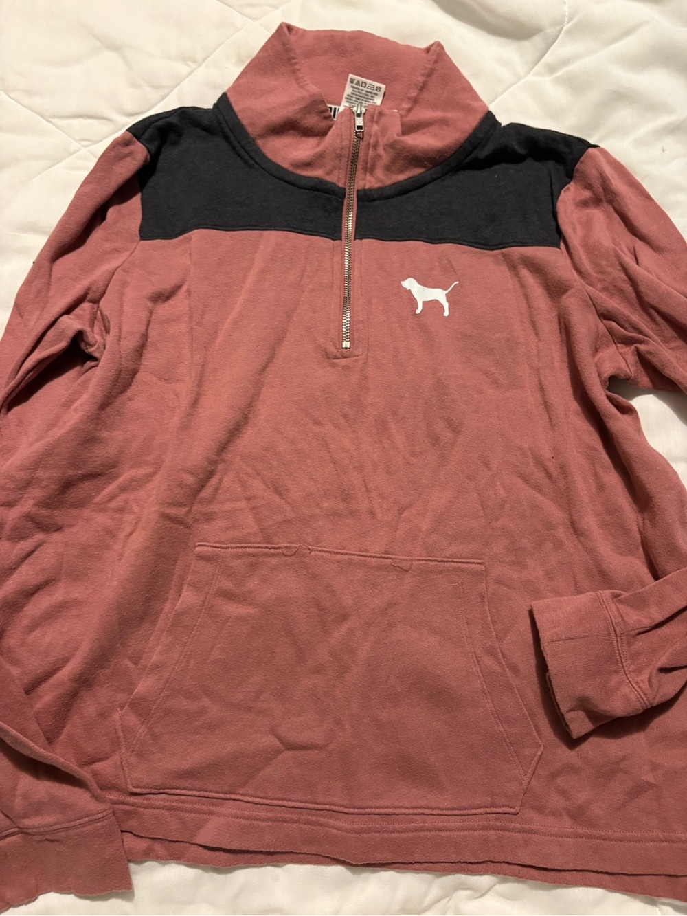 PINK Victoria's Secret Mauve Half-Zip Pullover with Black Yoke